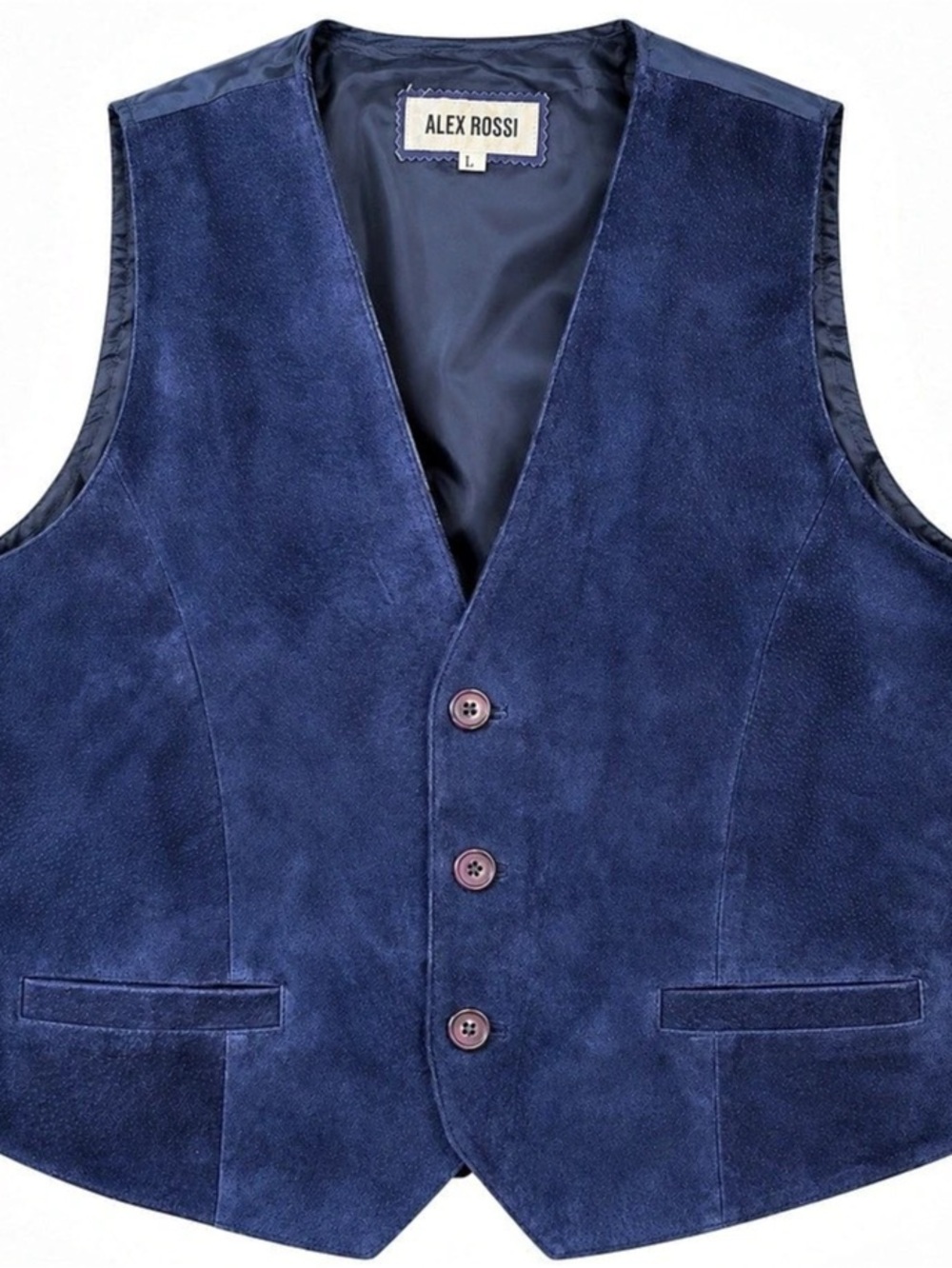 Alex Rossi Men's L Navy Blue Suede Leather Vest Western 3 Button Adjustable Back